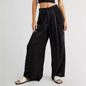 Free people good days satin wide leg high rise trousers